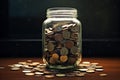 Round Coins inside glass jar. Generate Ai Royalty Free Stock Photo