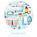 Round collection of vector illustrations, text. Set of elements in hand draw style. Teeth cleaning Royalty Free Stock Photo