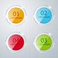 Round colored glass icons. Banner. Template for your business presentation. Transparent labels with colored square