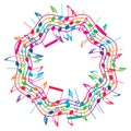 Round colorful background of music notes, vector