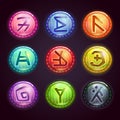 Round colorful buttons with fantastic symbols Royalty Free Stock Photo