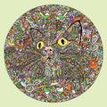 Round colorful mandala pattern with cats.