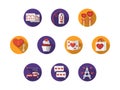 Round colorful romantic icons