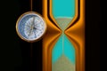 Round compass on abstract hourglass background