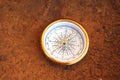 Round compass on rusty background