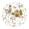 Round composition with farm animals. Rural country card template or local market design for banners, invitations. Cute Royalty Free Stock Photo