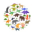 round composition of prehistoric animals icons Royalty Free Stock Photo