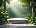 Round concrete display platform in a sunlit tropical forest setting podium stage Royalty Free Stock Photo