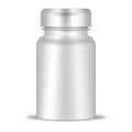 Round container with flip top cap, realistic mockup. White blank plastic bottle, vector template Royalty Free Stock Photo