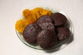 Round cookies in chocolate with cinnamon and candied pineapple Royalty Free Stock Photo