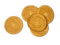 Round cookies on a white background. Round cracker Royalty Free Stock Photo