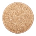 Round cork board isolated on white background, close up. Cork table coaster. File contains clipping paths Royalty Free Stock Photo