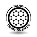 Round creative logo of Nanotechnology components for labeling modern nano science products, with abstract chemical formula symbol