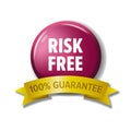 Round crimson button with words `Risk Free - 100% Guarantee` Royalty Free Stock Photo