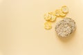 Round crispbreads on beige background, space for text Royalty Free Stock Photo