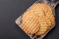 Round crispy wafers for making sweet delicious desserts or snacks