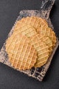 Round crispy wafers for making sweet delicious desserts or snacks