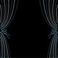 Round dash line curtains. Blue and white on black background.