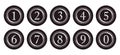 Round decorative dark labels with numbers.