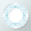 Round decorative plate with blue line floral ornament. Vector illustration Royalty Free Stock Photo
