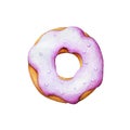 Round delicious donut, fruit donut, top view, hand-drawn with colored pencils