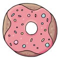 Round delicious donut with icing and sprinkling, cute drawing for kids