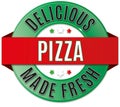 Round delicious pizza badge