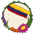 Round design for a Silleta with Colombian flag and beauty flowers, Vector illustration