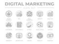 Round Digital Marketing Icon Set. SEO, Email Marketing, Web Design, Analytics, Audience, Customers, Testimonials, Attract, Social