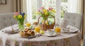 Easter Morning Table Setting - AI Generated Royalty Free Stock Photo