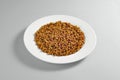 Round dish with a portion of boiled lentils