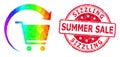 Round Distress Sizzling Summer Sale Seal Imprint With Vector Polygonal Repeat Shopping Order Icon with Spectrum Gradient