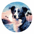 Round Dog Painting With Beautiful Ocean View