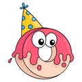 Round donut cake celebrating birthday party, doodle icon drawing