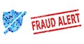 Textured Fraud Alert Stamp Imitation and Stop Shield Mosaic of Round Dots