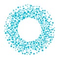 Round dots frame with empty space for your text. Frame made of blue spots or dots of various size. Circle shape. Shades of blue