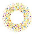 Round dots frame with empty space for your text. Made of colorful spots or dots of various size. Circle shape background