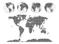 Round Dotted World Map and Earth Globe Set for UI UX, Web Design and Global Infographics Royalty Free Stock Photo