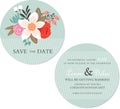 Round, double-sided floral save the date card