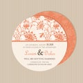 Round, double-sided floral save the date card