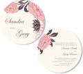 Round, double-sided floral wedding invitation