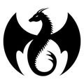 Round dragon logo. Graphic black and white illustration.