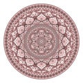 Round dusty rose mandala with floral pattern isolated on white background. Vector print Royalty Free Stock Photo