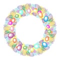 Round Easter wreath with colored eggs