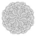 Round element for coloring book. Black and white floral pattern.