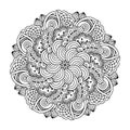 Round element for coloring book. Black and white floral pattern. Royalty Free Stock Photo