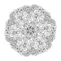 Round element for coloring book. Black and white floral pattern. Royalty Free Stock Photo