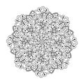 Round element for coloring book. Black and white floral pattern.