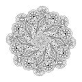 Round element for coloring book. Black and white floral pattern. Royalty Free Stock Photo