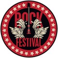 Round emblem with the guitar for a rock festival